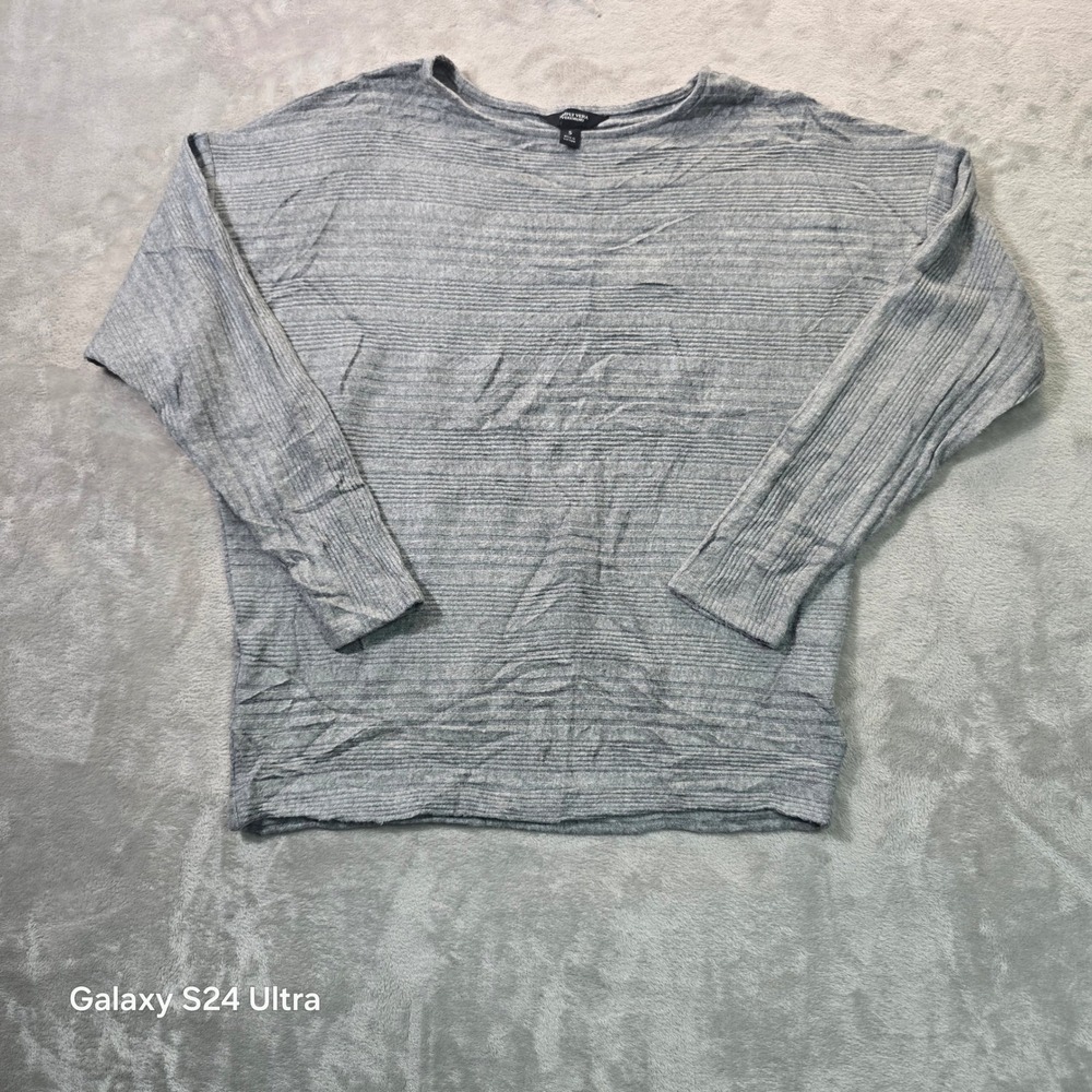 Simply Vera Vera Wang Gray Ribbed Knit Boat Neck Top Long Sleeve Small 72867
